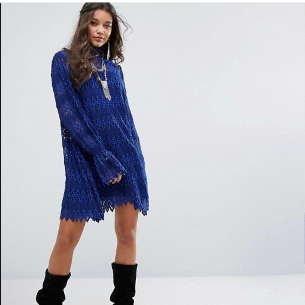 Free People Women’s Small Simone Blue Lace Mini Dress